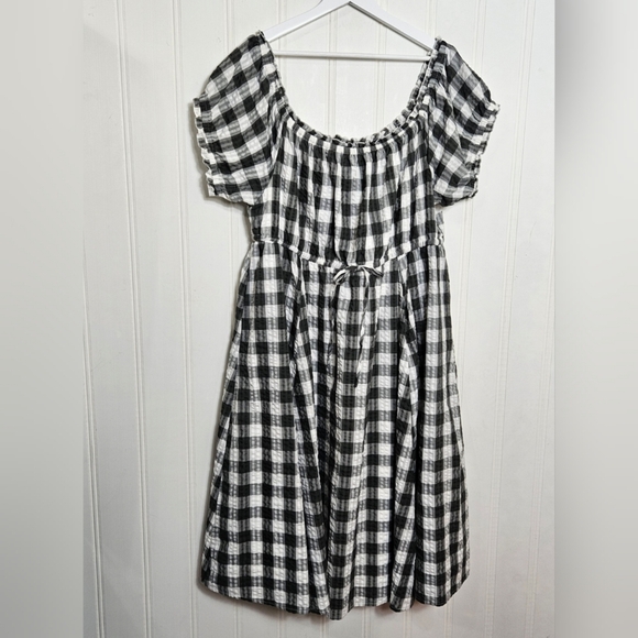 Torrid Off Shoulder Gingham Seersucker Midi Dress 3X Pockets Cottagecore - Picture 2 of 16